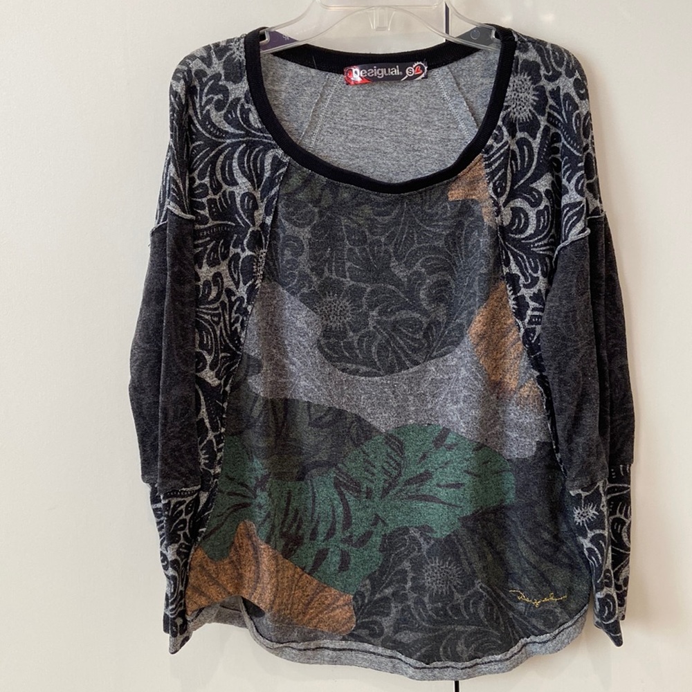 Desigual Long Sleeve T Shirt Women's Laurita Top 67T24Q8 Floral Stretch Small